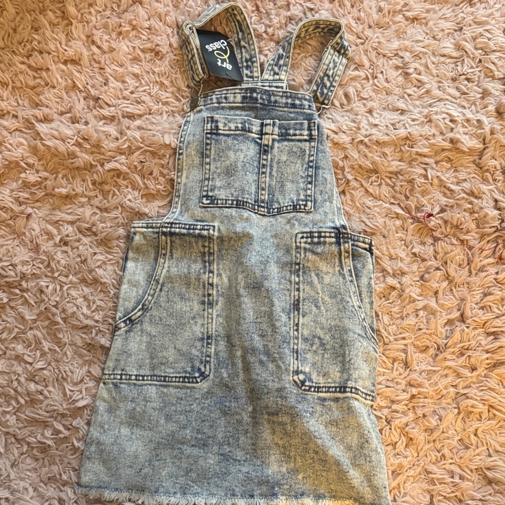 art class Acid-Wash Blue Denim Overall Dress